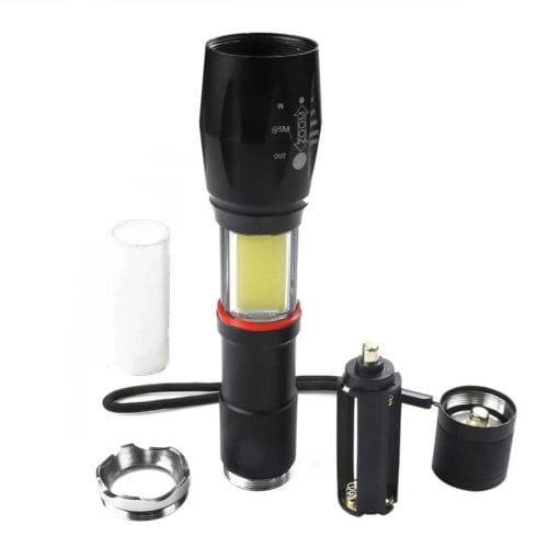 1300909190-797786930.jpg 2 IN 1(XPE+COB) Rechargeable Zoomable Flashlight(250m beam). Removable 18650 Battery. AAA batteries Compatible