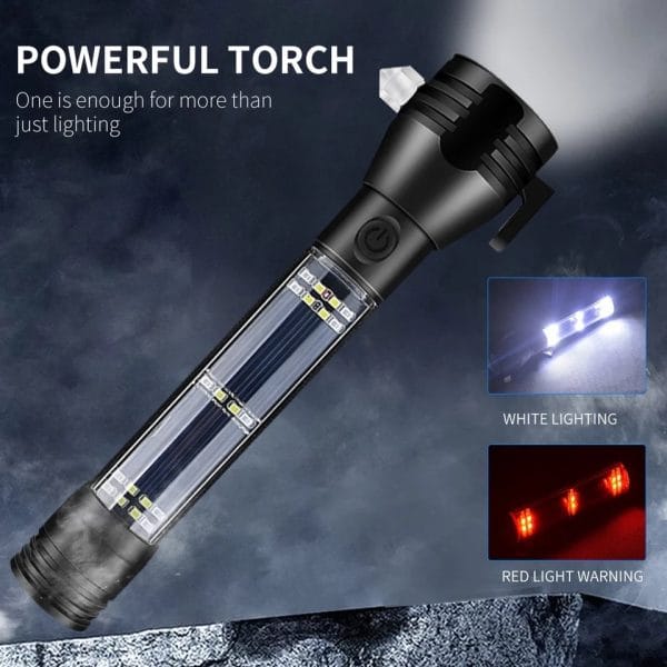9-in-1 Multi-Function LED Solar/Electricity Rechargeable Flashlight--With Alarm Sound