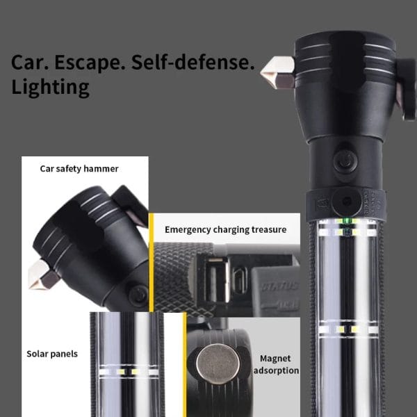 9-in-1 Multi-Function LED Solar/Electricity Rechargeable Flashlight--With Alarm Sound