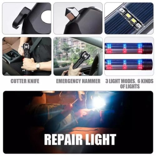 9-in-1 Multi-Function LED Solar/Electricity Rechargeable Flashlight--With Alarm Sound