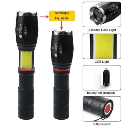 420366164-551947049.jpg 2 IN 1(XPE+COB) Rechargeable Zoomable Flashlight(250m beam). Removable 18650 Battery. AAA batteries Compatible