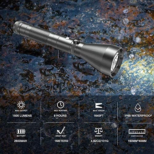 0.3Km PEETPEN L40- Osram Led USB rechargeable Flashlight/torch. 900 Lumens, IPX67 Waterproof, 18650 Battery Included