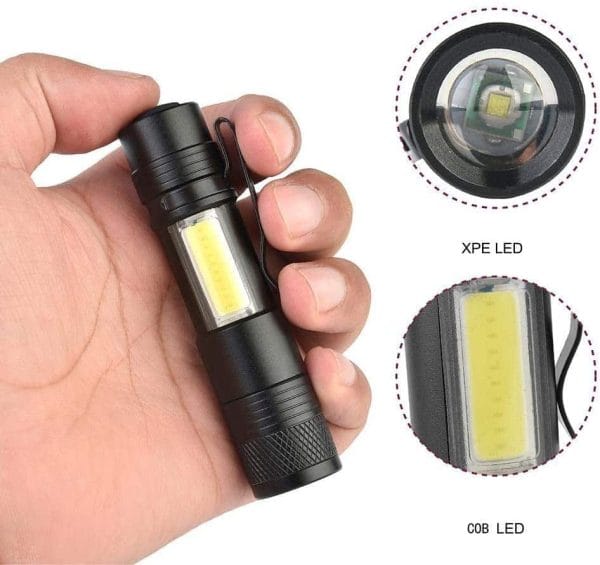 200 Lumens LED,4 Modes Pocket Mini COB Torch. Uses AA batteries.