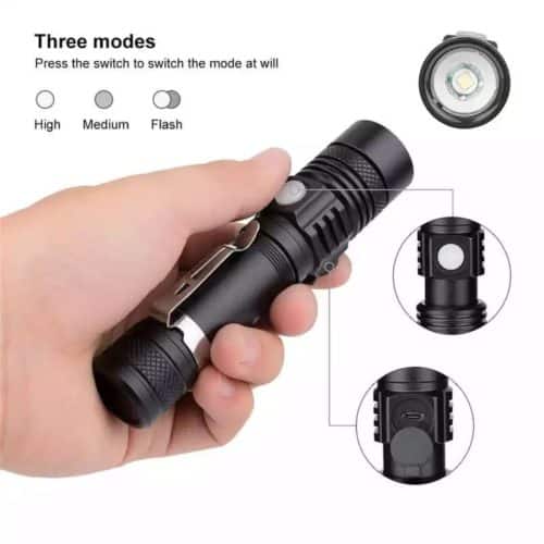 MT-033 Zoomable USB Rechargeable flashlight. Removable Battery included.