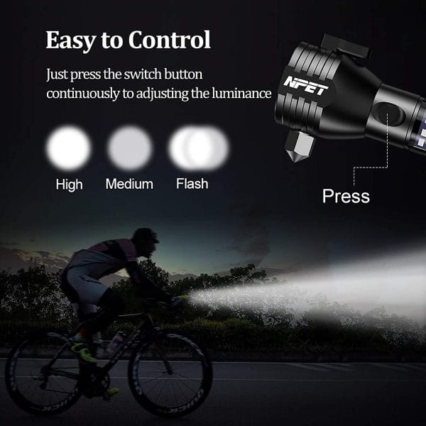 9-in-1 Multi-Function LED Solar/Electricity Rechargeable Flashlight--With Alarm Sound