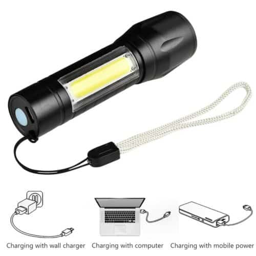 Small-sized  USB Rechargeable LED Flashlight.(XPE+COB)Inbuilt Battery.