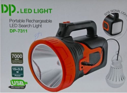 DP-7311 Rechargeable Jumbo Search Light Flashlight torch AC/DC 15 W 7000mAh Powerbank - Black,Red