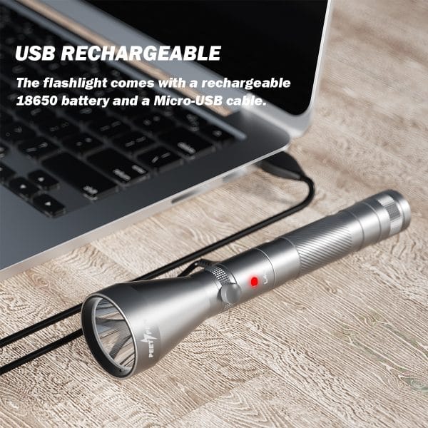 0.3Km PEETPEN L40- Osram Led USB rechargeable Flashlight/torch. 900 Lumens, IPX67 Waterproof, 18650 Battery Included