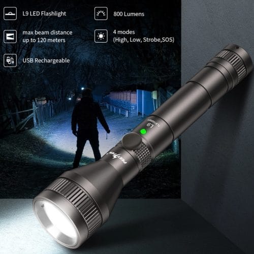 120m PEETPEN L9 - USB Rechargeable Osram LED Flashlight Pocket Torch 4 Modes 500 Lumens 10440 Battery IPX4 Waterproof