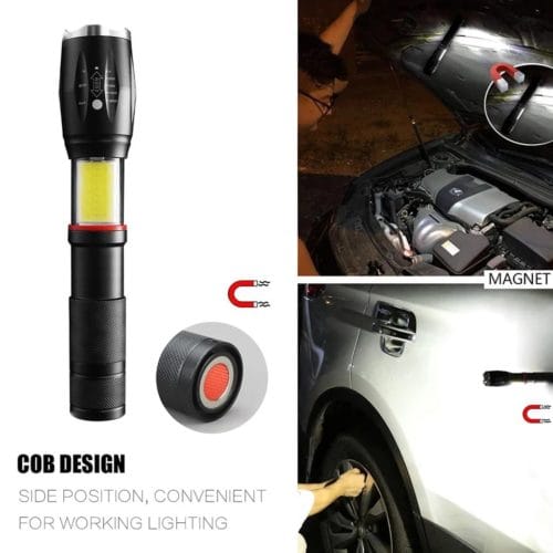 2 IN 1(XPE+COB) Rechargeable Zoomable Flashlight(250m beam). Removable 18650 Battery. AAA batteries Compatible