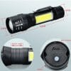 4Modes Rechargeable Zoomable Flashlight with Front+ side Light(T6+COB). Inbuilt Battery