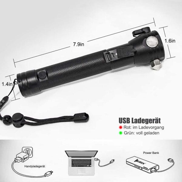 9-in-1 Multi-Function LED Solar/Electricity Rechargeable Flashlight--With Alarm Sound