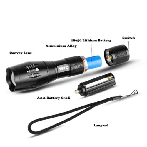Rechargeable Military Grade LED Tactical Flashlight with CREE bulb.(250m beam) Removable 18650 battery. AAA batteries compatible
