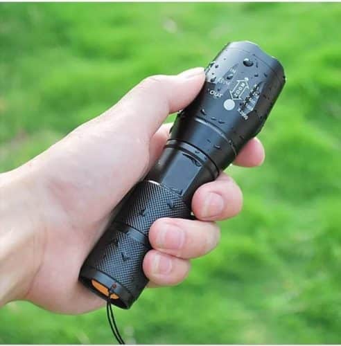 Rechargeable Military Grade LED Tactical Flashlight with CREE bulb.(250m beam) Removable 18650 battery. AAA batteries compatible