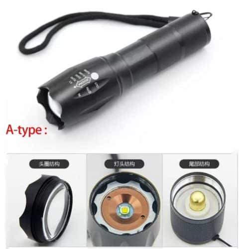 Rechargeable Military Grade LED Tactical Flashlight with CREE bulb.(250m beam) Removable 18650 battery. AAA batteries compatible