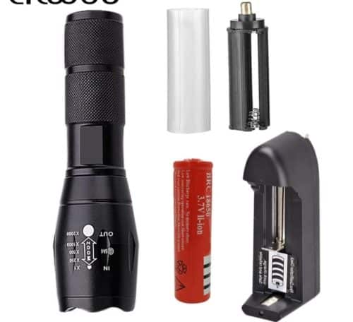 Rechargeable Military Grade LED Tactical Flashlight with CREE bulb.(250m beam) Removable 18650 battery. AAA batteries compatible