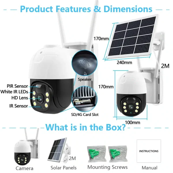 4G Solar CCTV Camera with SIM slot V380 PRO App