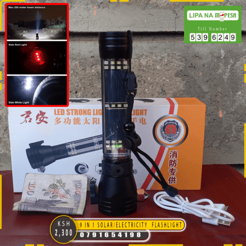 9-in-1 Multi-Function LED Solar/Electricity Rechargeable Flashlight--With Compass