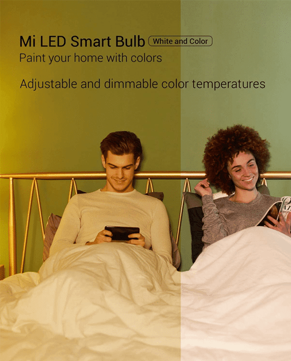 2 Pack--Mi 10W LED Smart Wifi Bulb(White and Color/Hue)..E27