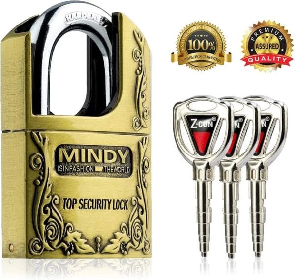 Mindy Lock Padlock, Premium Zinc Alloy Chrome Plating Padlock with Key, for Doors,Storage Lockers, Tool Boxes, and Fences 50mm