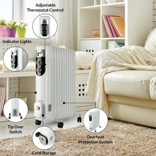 2,000W 9 Fins Oil Room Heat Safe For Babies, Elderly And The Sick