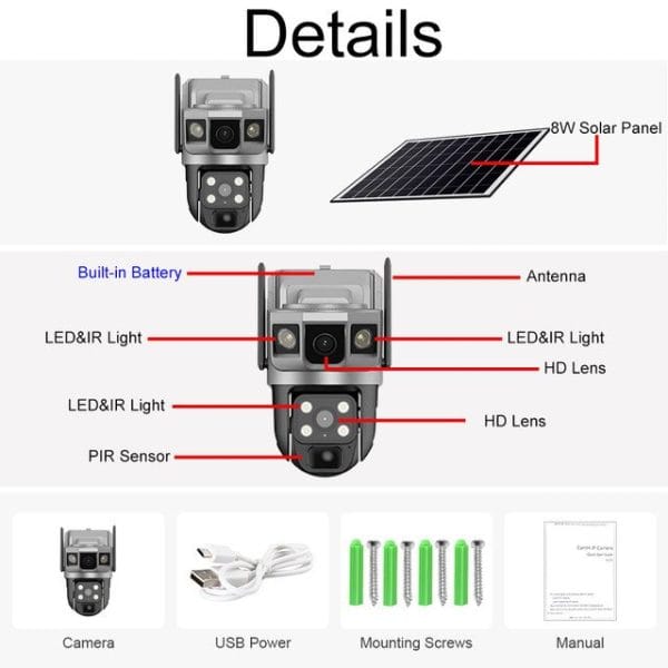Solar Dual Lens CCTV Ai Camera