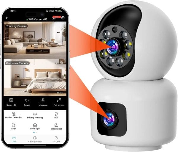 Dual Lens Smart WiFi Indoor Camera ICsee app