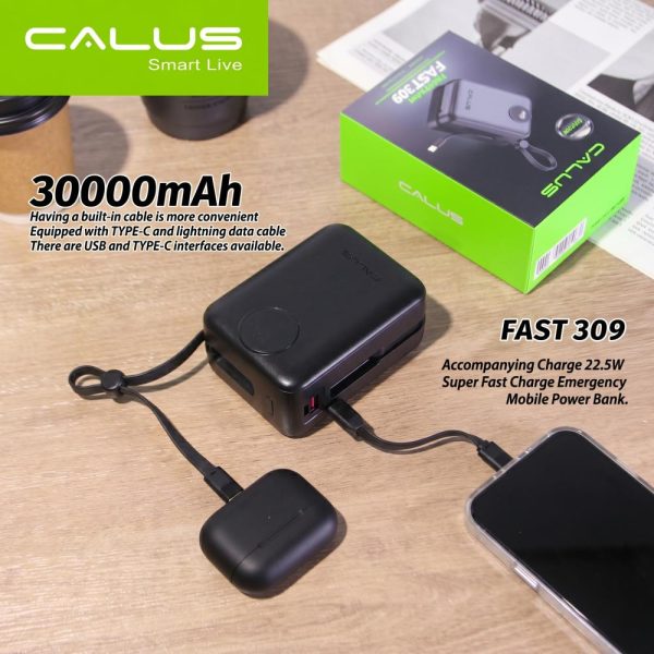CALUS FAST309 Power Bank charging phone and earpods CALUS FAST309 30000mAh 22.5W PD Fast-Charging Power Bank