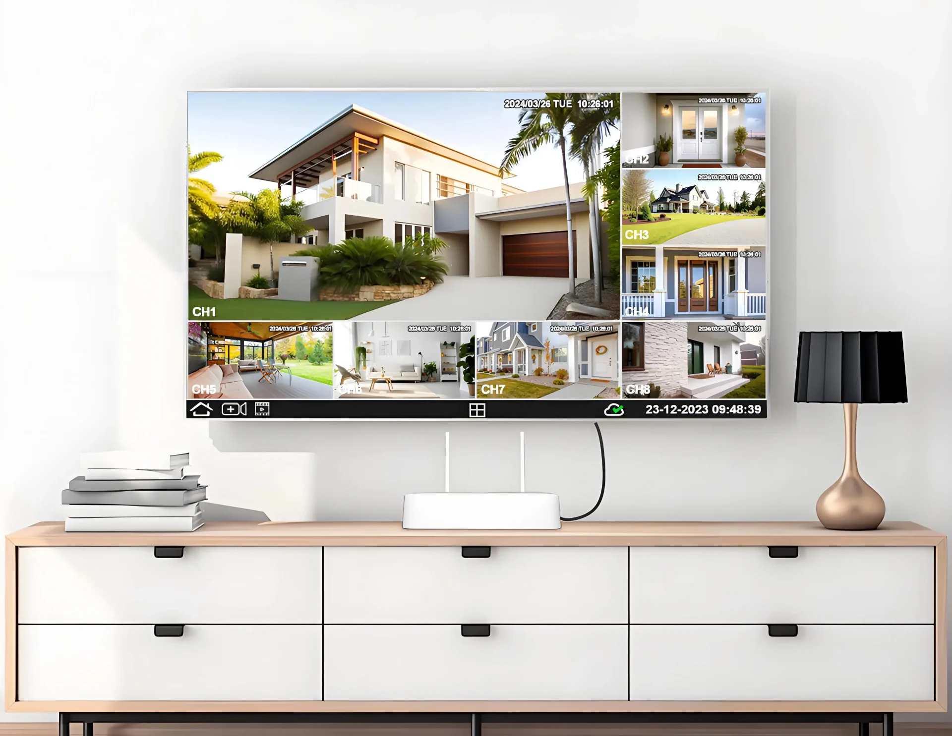 CALUS NVS11-4 4-Channel Wi-Fi Security Camera System with 500GB HDD 8 CALUS-NVS11-4-4-Channel-Wi-Fi-Security-Camera-system-footage on monitor