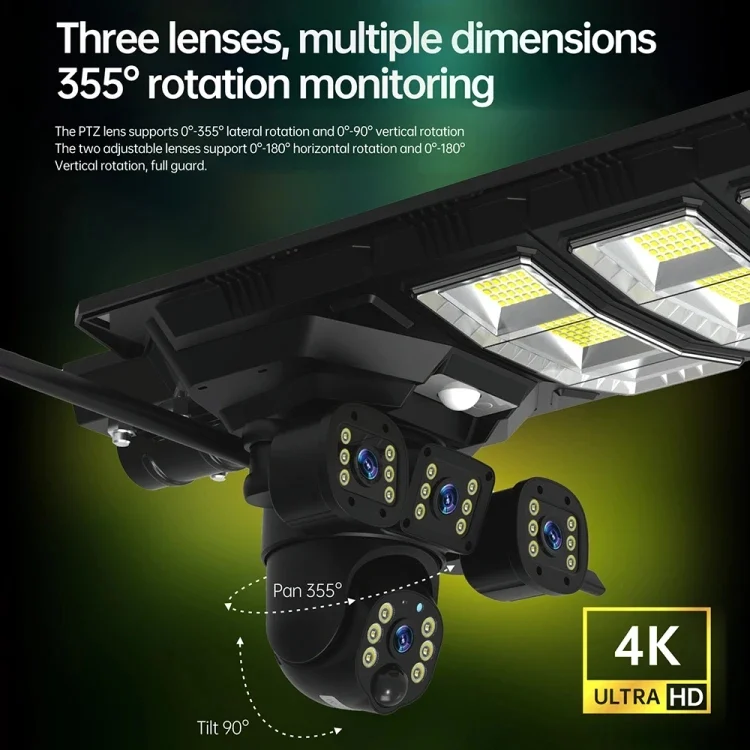 CALUS VC23-4G AI Solar Street Light with 4K Triple-Lens 4G Camera 2 calus-vc23-4g-355 degrees rotation